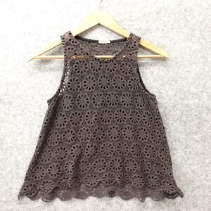 Crochet Tank Top Womens S ANTHROPOLOGIE Black Eyelet Lace Stretch Fit Swing Crop